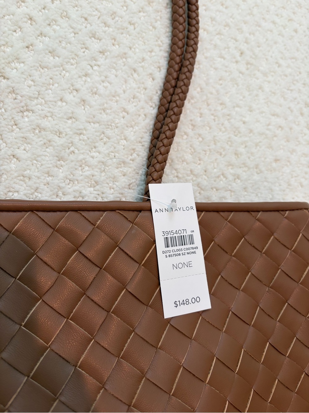NWT ANN TAYLOR Weekend Woven Tote Autumn Ochre Brown $148 Faux Leather NEW - Picture 5 of 9